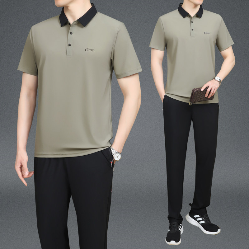 夏季中老年男士爸爸运动服套装