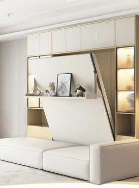 轻奢极简书柜客厅公寓沙发隐形床卧室壁床午休床折叠床实木墨菲床