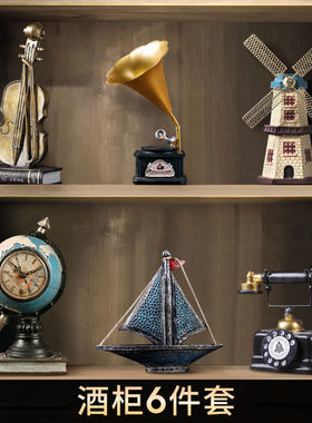复古小摆件留声机创意家居客厅玄关欧式轻奢酒柜装饰品书架书柜