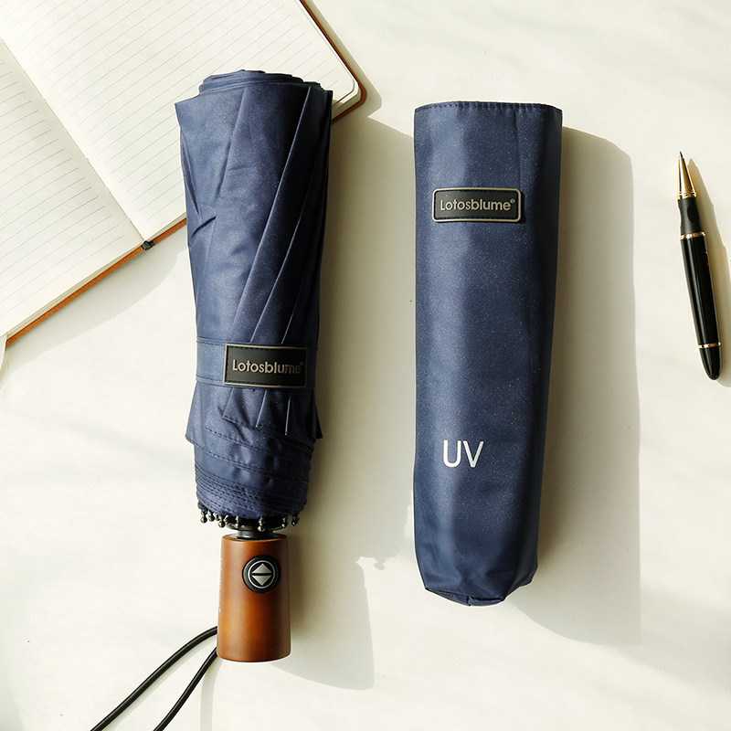德国10十骨木柄男士雨伞全自动晴雨伞折叠黑胶遮阳太阳伞防紫外线