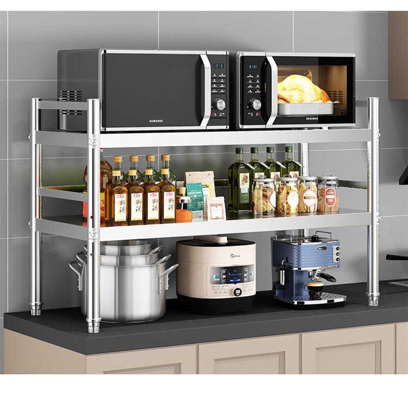 厨房不锈钢围栏置物架家用灶台架子二层多功能储物锅架收纳货架