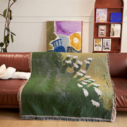 挂毯挂布背景墙装饰露营氛围布置垫覆古美式中古风沙发盖毯油画