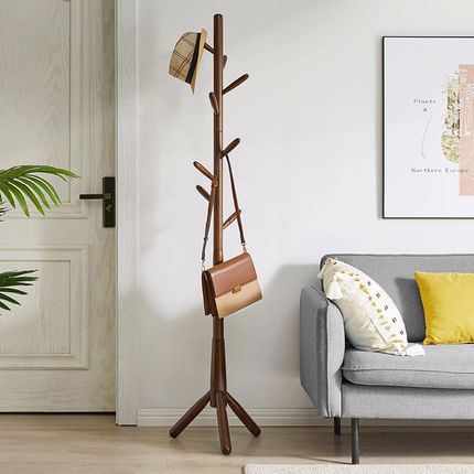 实木衣帽架卧室放衣服架子落地衣架家用单杆挂衣架加粗榉木