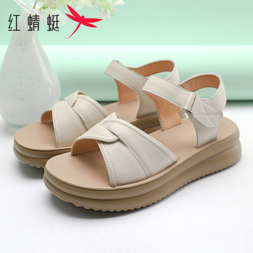 红蜻蜓夏季厚底舒适中年妈妈凉鞋