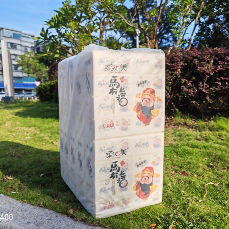 广东省包邮整件80包柔心美马上有福抽纸140*180mm家用餐巾纸