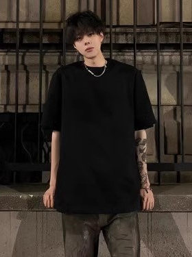 美式230g重磅纯黑色T恤男夏季小领口正肩短袖二本针纯棉半截袖