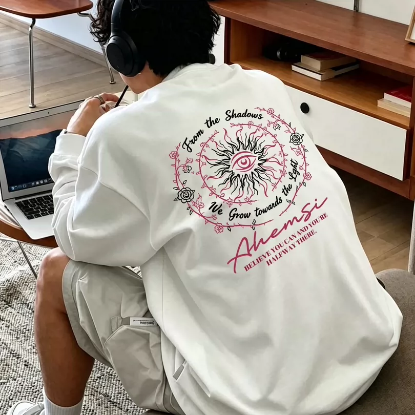男生美式潮流幻境之眼印花个性痞帅重磅纯棉宽松休闲圆领百搭长袖