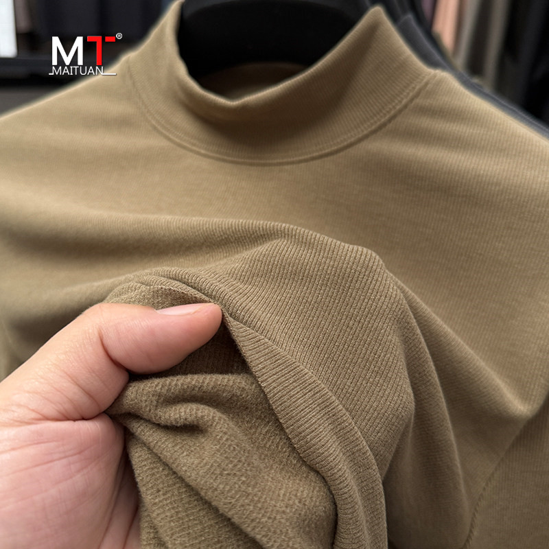 高端德绒打底衫男士长袖t恤2025新款秋冬季内搭半高领上衣服男款