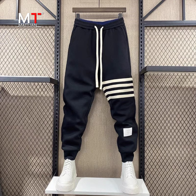 高端运动卫裤男士春秋冬季2024新款加绒加厚男裤针织休闲裤子男款