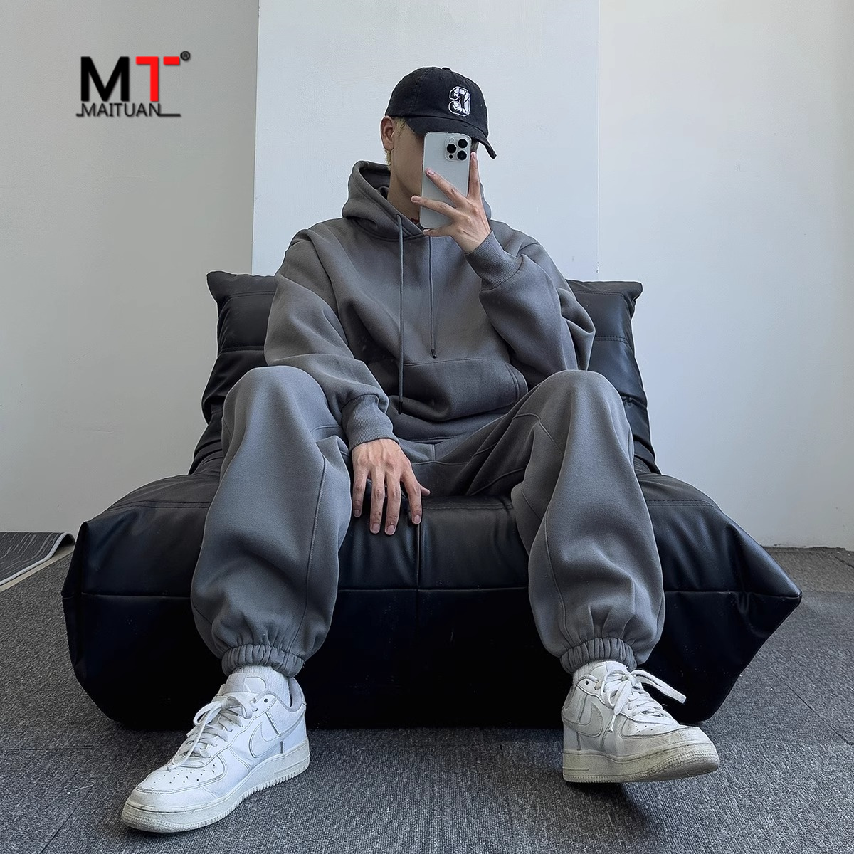 高端休闲卫衣套装男士春秋季2024新款潮牌宽松连帽运动服男款秋冬