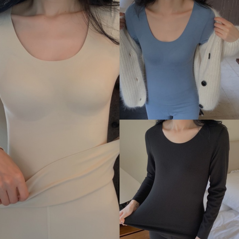 羊毛蚕丝带罩杯热皮恒温保暖套装 亲肤高弹显瘦无痕隐形打底衣裤