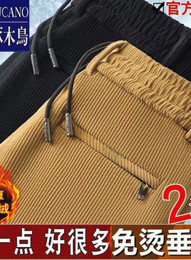 啄木鸟高档灯芯绒男士保暖直筒裤秋冬加绒加厚宽松舒适耐磨休闲裤