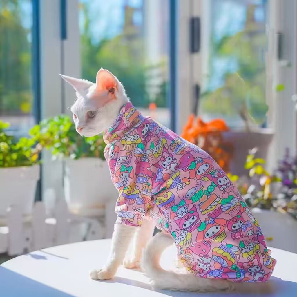 宠物衣服卡通库洛米护肚子斯芬克斯德文无毛猫全包透气猫咪四脚衣