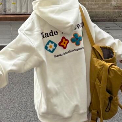 纯棉华棉复合薄款320克/加绒420克布面+手感印花无帽绳连帽卫衣女