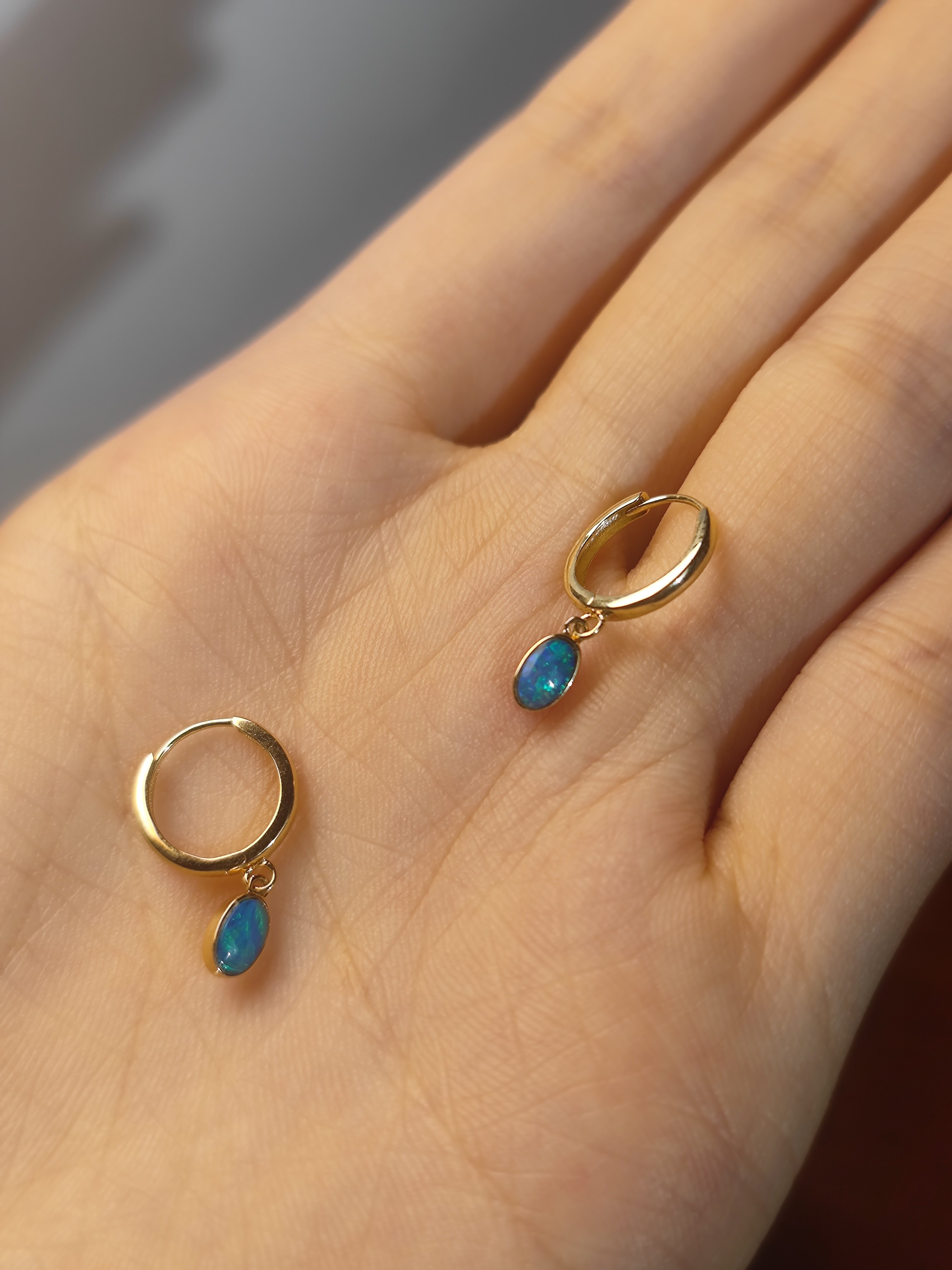 syrenjewelry18k金天然澳大利亚黑欧泊耳环耳坠日常气质优雅高级