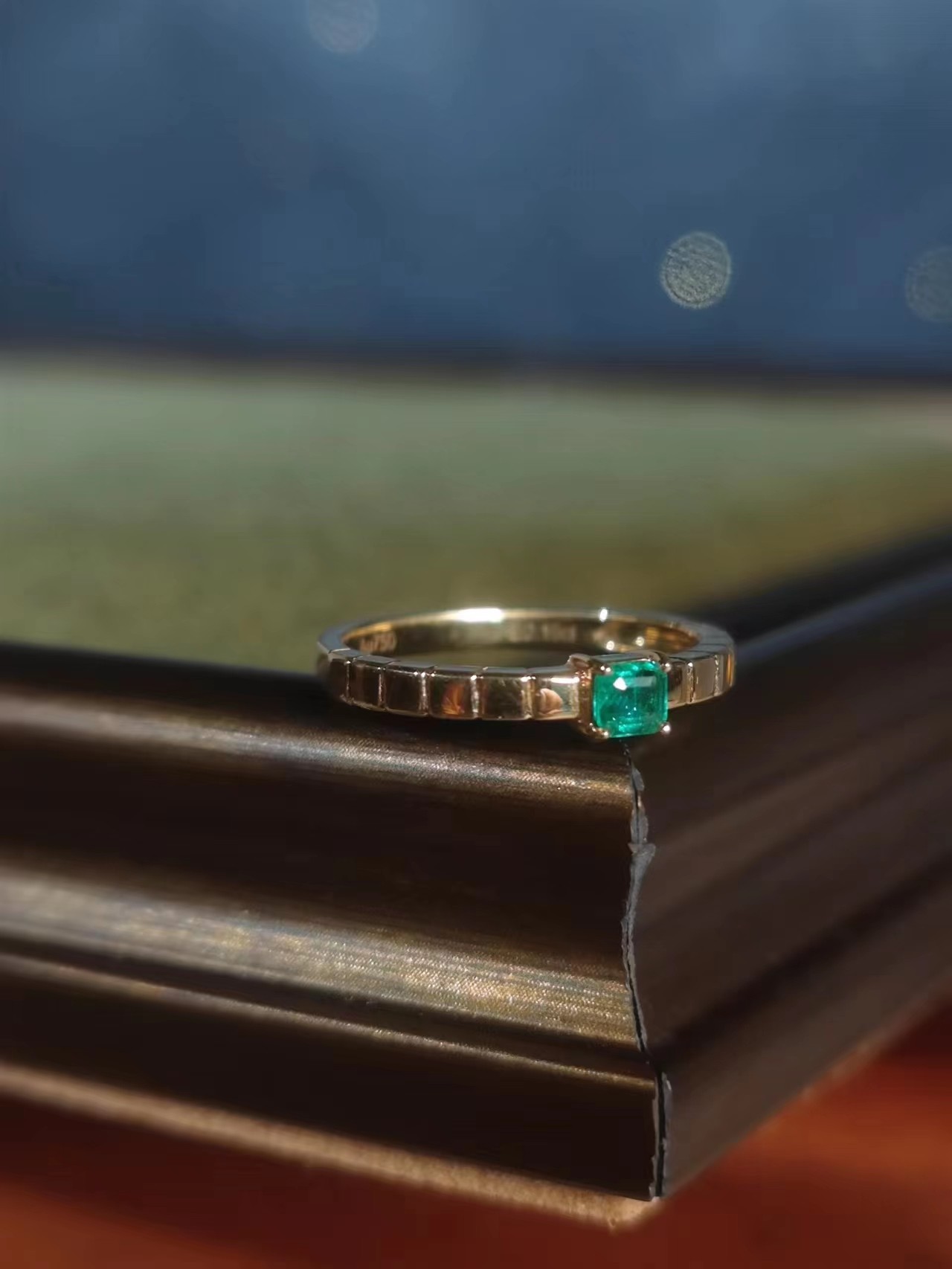 syrenjewelry18k金阿富汗木佐色微油祖母绿戒指日常简约富贵气质