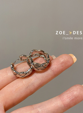 菱形小圆环耳圈女轻奢小众高级感耳钉韩国冷淡风方圆脸耳饰耳环秋