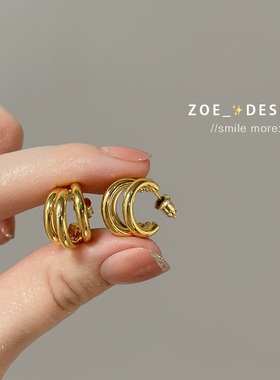 复古欧美金属C型耳钉港风耳饰高级感冷淡风耳圈耳环防过敏925银针