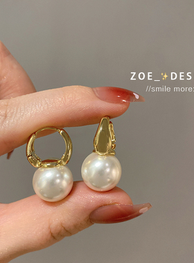 气质大珍珠耳环女轻奢高级感耳坠耳扣名媛耳钉秋冬网红小众耳饰潮