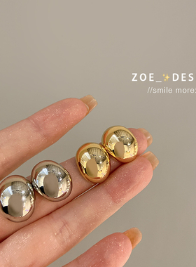 925银针简约金属冷淡风镜面豆豆耳钉明星港风高级感复古耳饰耳环