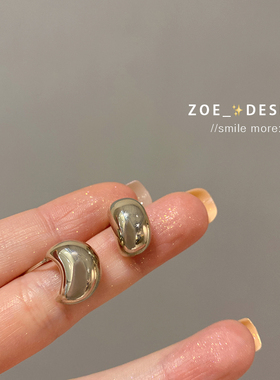 简约港风金属豆豆耳钉女轻奢小众设计感耳环s925纯银针高级感耳饰