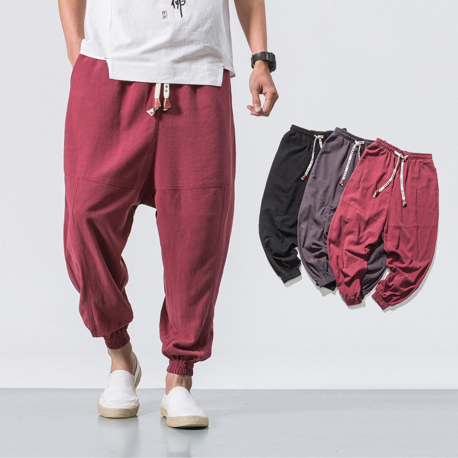 Pants Cotton Man Loose Fit Trousers Male Streetwear棉麻男裤