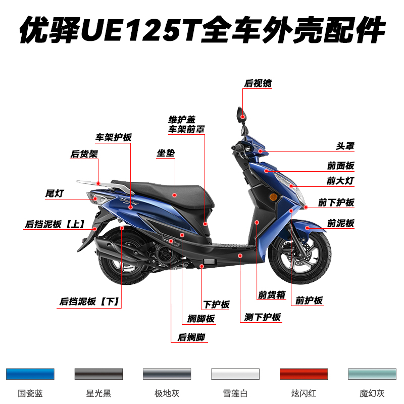 适用铃木新款优驿UE125T外壳前护板外壳面板尾罩前泥板车把罩原装 摩托车/装备/配件 摩托车导流罩 原图主图