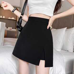 夏季薄款开叉西装短裙女防走光显瘦大码裤裙包臀A字半身裙子潮ins