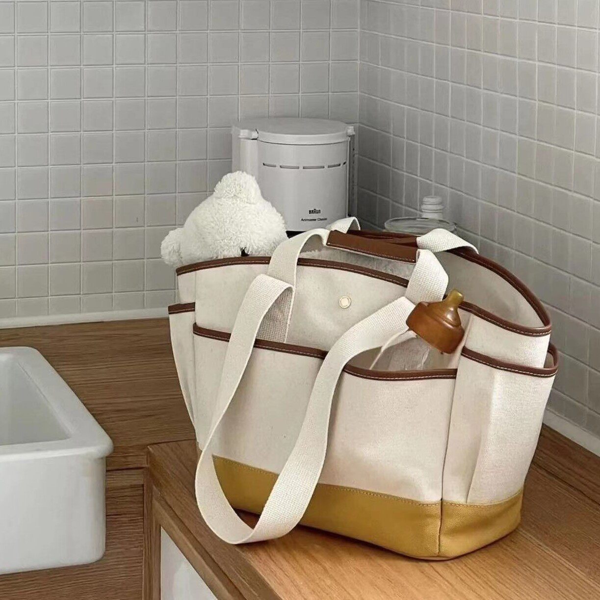 ladies handbag帆布包大容量多隔层手提母婴妈咪包实用通勤托特包