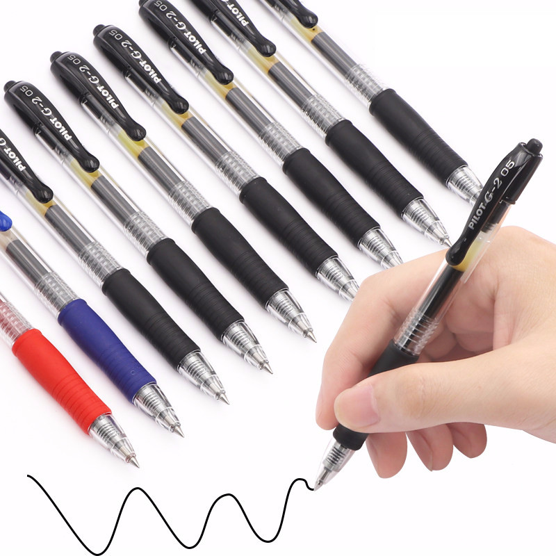 日本pilot百乐g2-5按动中性笔g2笔芯学生用速干啫喱笔黑蓝红水笔