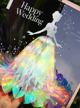 日本制新娘蜂巢闪亮亮结婚蓝色白色创意立体贺卡祝福闺密新婚卡片