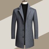 中长款 领休闲加厚外套中老年男装 风衣 毛呢大衣男外套西装 秋冬新品