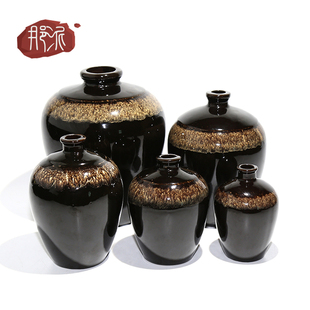 土陶瓷酒坛子空酒瓶1斤2斤3斤5斤10斤装家用窖藏密封酒罐含盖黑釉