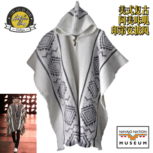 美国印第安披风美式 Navajo纳瓦霍手工制作民族风斗篷男女 复古Vtg