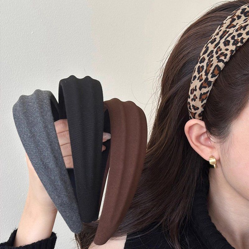 复古凹凸豹纹发箍女时尚宽版防滑秋冬新款发饰百搭高颅顶压发头箍