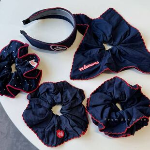 发绳超韩系新款复古波点气质藏蓝发圈扎发大肠大号撞色高级感红边