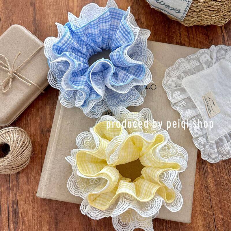 百搭发饰重工麻花小蛮发圈丸子头辫花发绳蕾丝格纹大号腰蕾丝花边