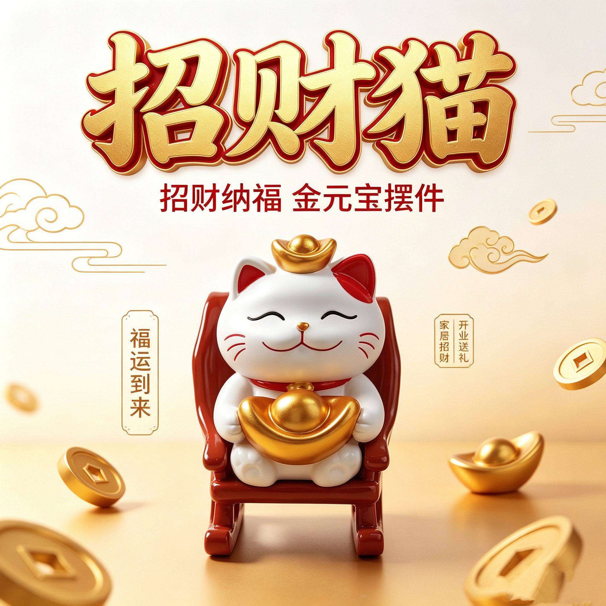 摇椅招财猫摆件招财办公桌工位桌搭送礼公司招财年会送客户摆件
