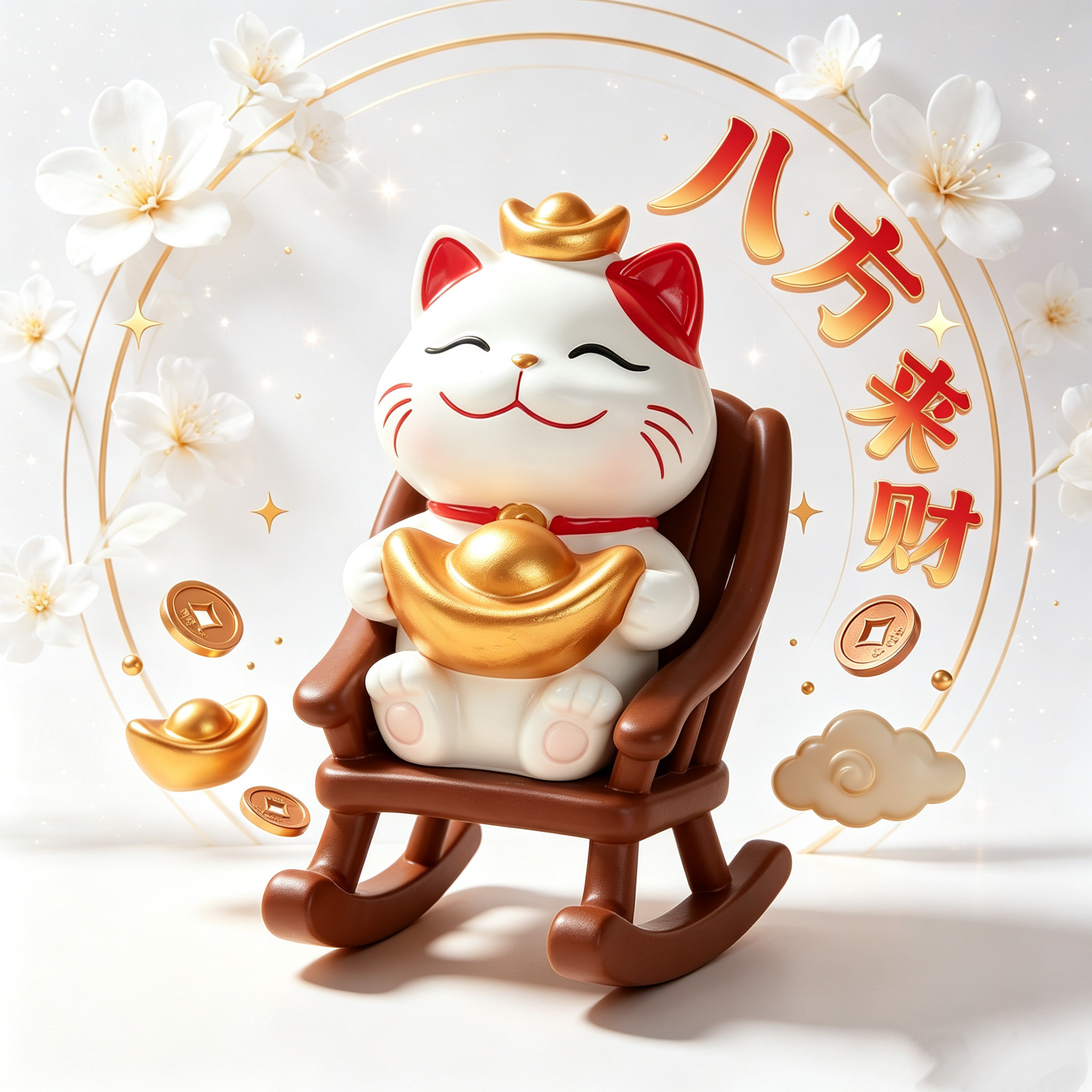 摇椅招财猫摆件办公桌祈福工位桌搭招财猫送礼乔迁礼物礼物桌搭配