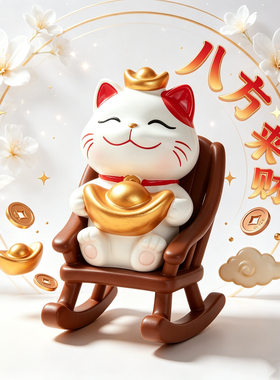 摇椅招财猫摆件办公桌祈福工位桌搭招财猫送礼乔迁礼物礼物桌搭配