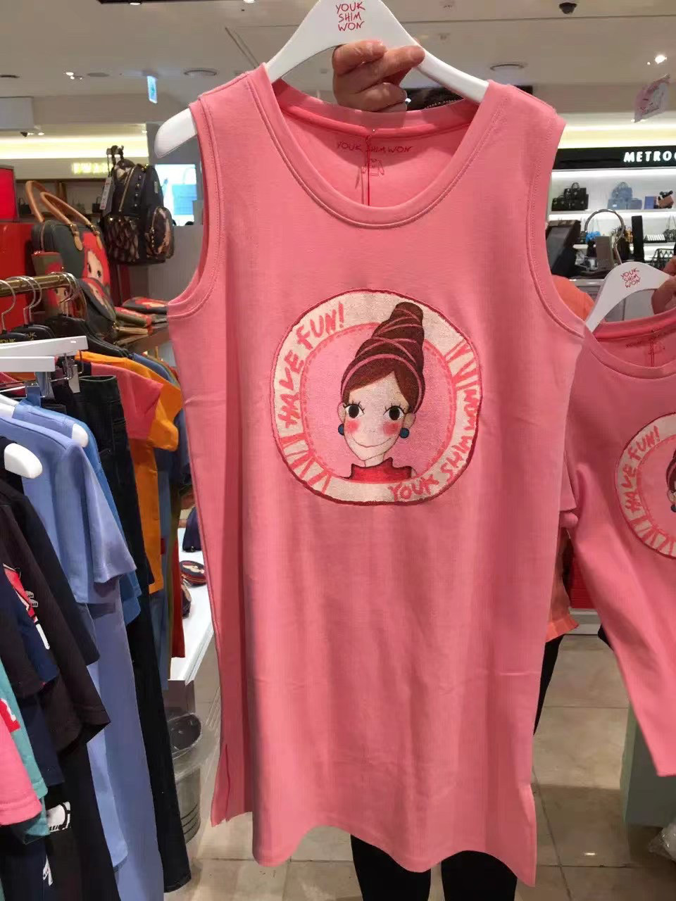 韩国陆心媛粉色发带女孩夏季背心裙连衣裙女款女圆领卡通纯棉
