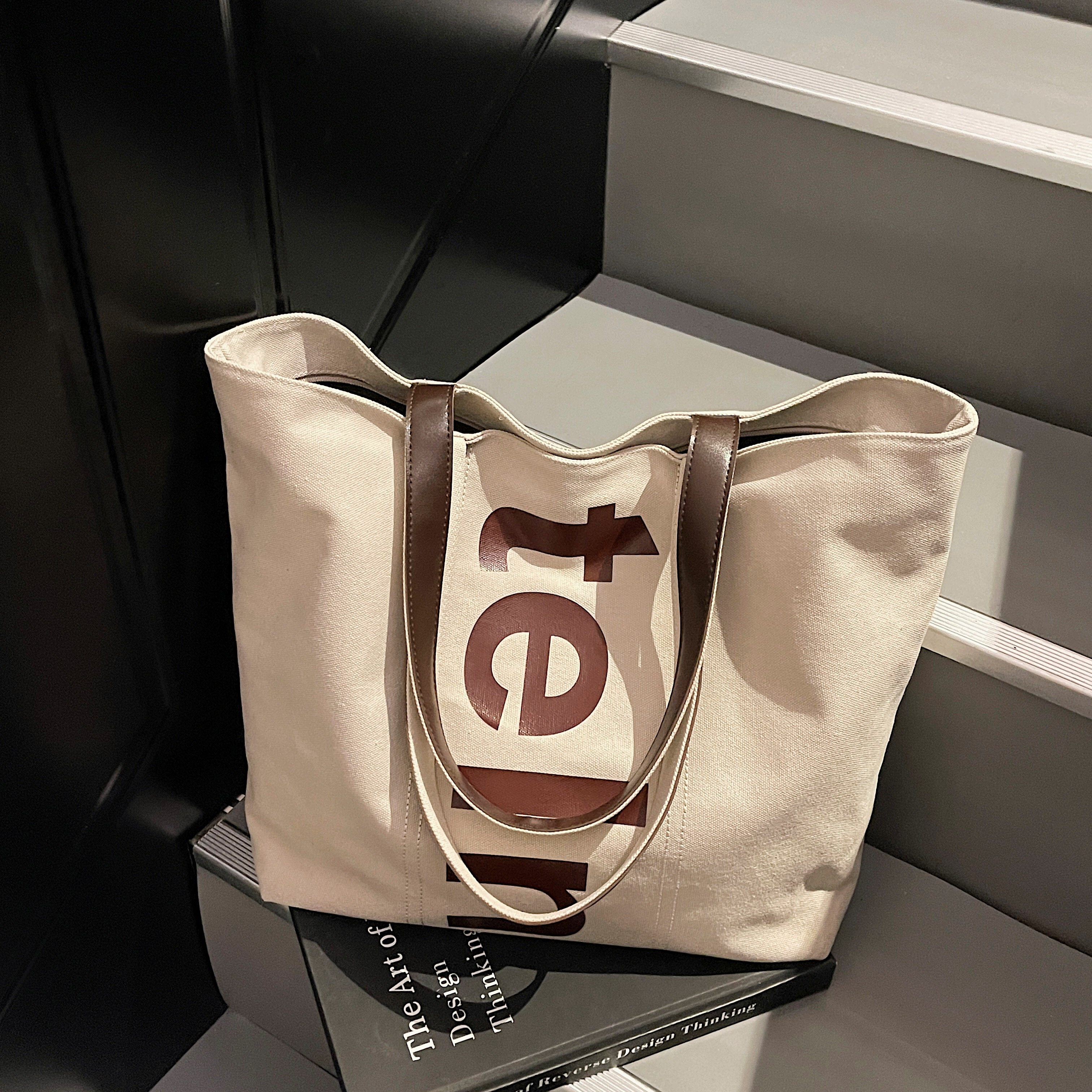 字母印花帆布包包女潮大容量托特包单肩包休闲简约上课旅行通勤包,箱包皮具/热销女包/男包,时尚帆布包,淘宝优惠券,粉丝福利购,淘宝优惠卷