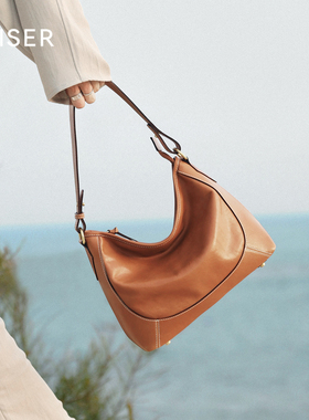 KAISER凯撒植鞣牛皮hobo包包秋冬大容量水桶包女款斜挎包真皮女包