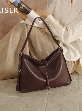 凯撒植鞣油蜡牛皮包包女士大容量托特包女款腋下包hobo包真皮女包