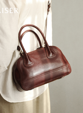 凯撒植鞣牛皮包包女新款女士保龄球包单肩斜挎包手提包真皮女包小