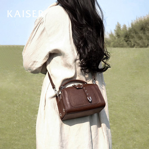 凯撒植鞣牛皮女士相机斜挎手提包