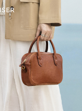 KAISER凯撒植鞣牛皮秋冬包包单肩斜挎包女款保龄球包真皮手提女包