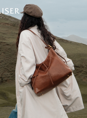 凯撒植鞣牛皮大容量hobo包包女款托特包单肩腋下包斜挎包真皮女包