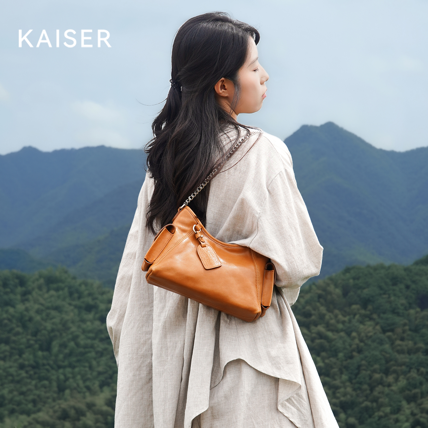 凯撒水晶植鞣牛皮托特包