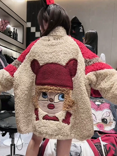 Демисезонная ретро трендовая мультяшная утепленная куртка, кардиган, с вышивкой, свободный крой